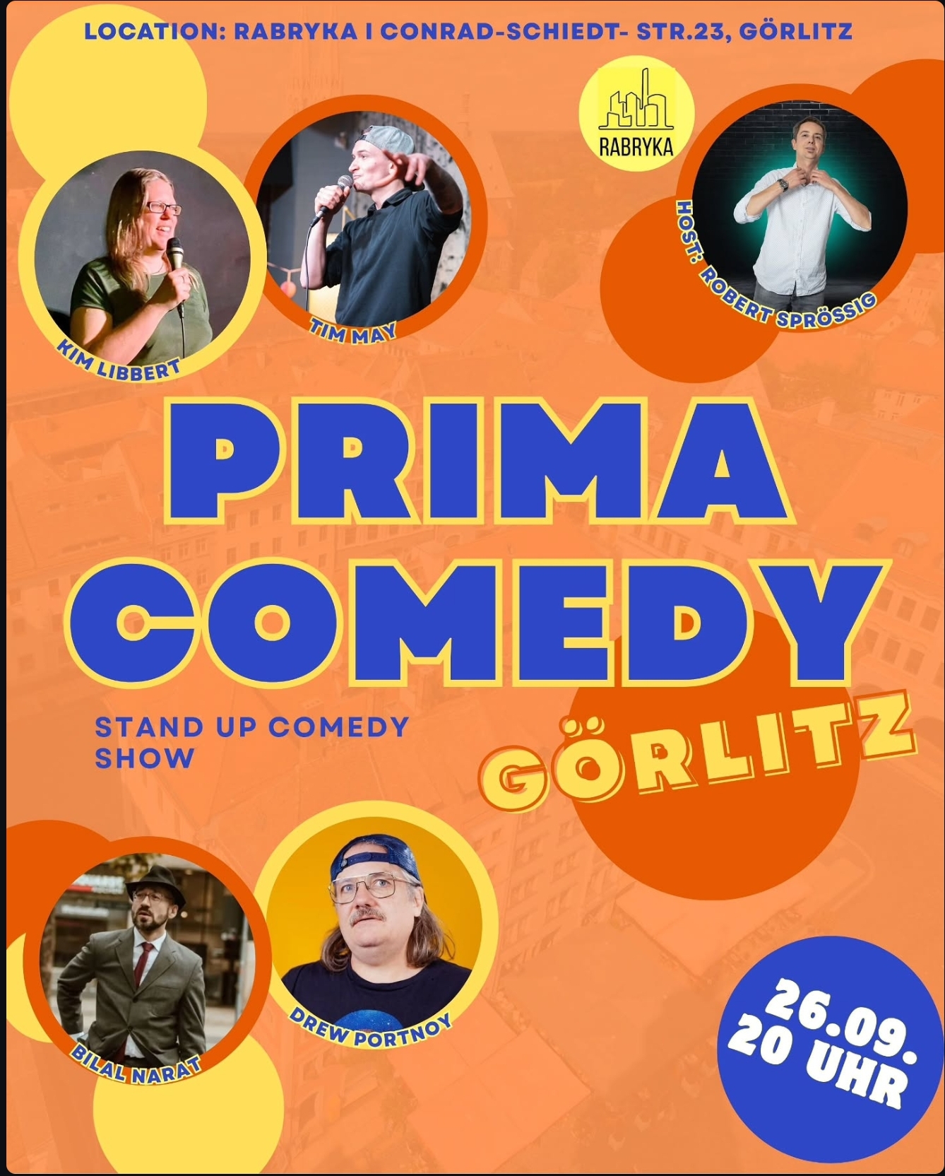 Plakat: Prima Comedy Görlitz, Stand Up Comedy Show, 26.09. 20 Uhr, Rabryka Görlitz